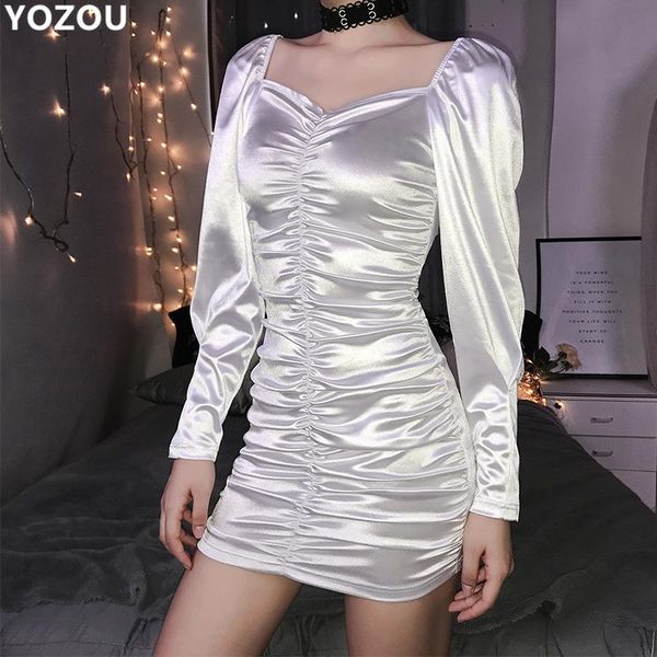 

casual dresses women long sleeve white dress mini bodycon backless square collar short female yl-63, Black;gray