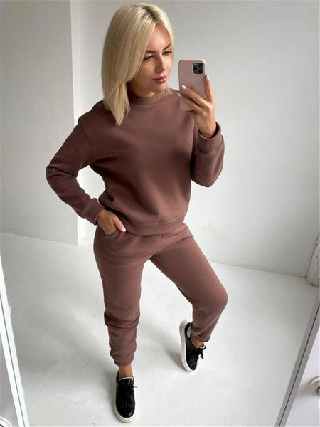 

women's two piece pants o-neck long sleeve and suit for women street wear sports casual two-piece autumn fashion clothing, White