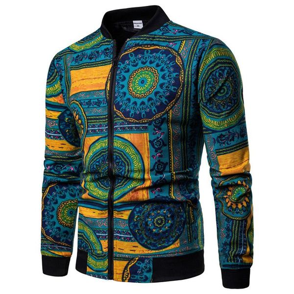 

men's jackets 2021 autumn and winter vintage jacket floral stitching print long-sleeved zipper stand-up collar slim men, Black;brown
