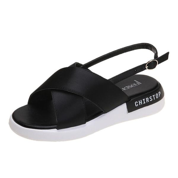 

dress shoes women slippers sandals flat flip flops summer fashion platform peep toe temperament outdoor ladies casual, Black