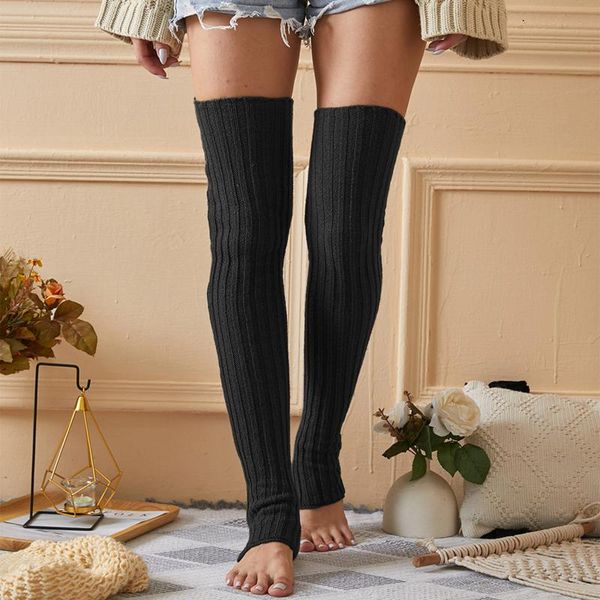 

socks & hosiery fashion women knitted crochet legging warm long knee-stocks womens simple solid color all-match female trendy 20, Black;white