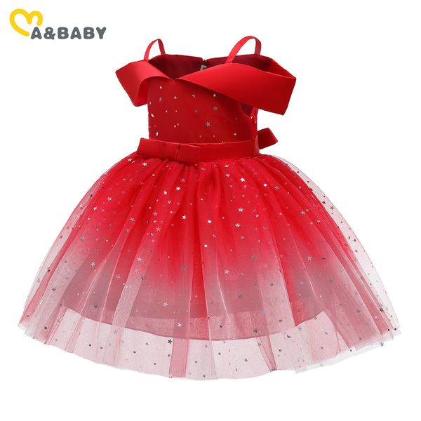 

2-10y christmas children kid girls tutu dress off shoulder sequins tulle princess birthday dresses for 210515, Red;yellow