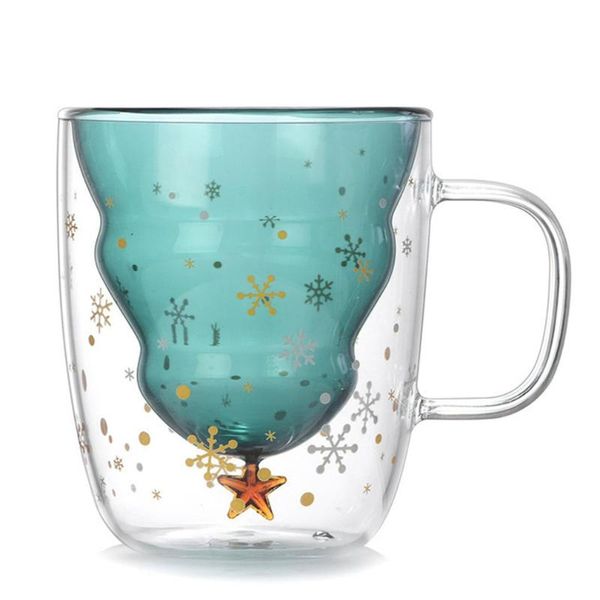 

double layered anti scald glass christmas tree starry sky coffee mug thermal insulation breakfast milk cup children's gift mugs
