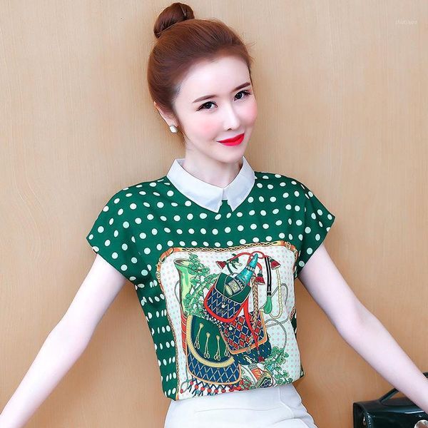 

women's blouses & shirts summer dots temperament printing loose o- neck short sleeve korean fashion chic trendy sleeveless shirt, White