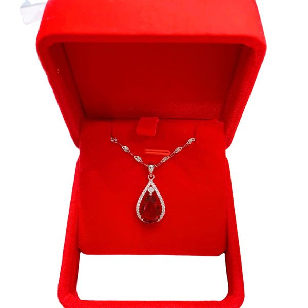 

xianlan159 japan and south korea s925 pure silver necklace female temperament ruby drop pendant fashionable joker collarbone chain