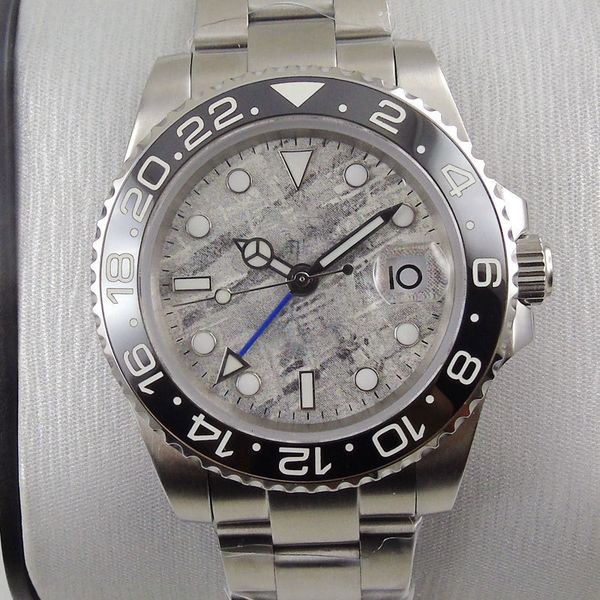 

dial new 40mm grey sterile sapphire glass date lighting ceramic insert bezel blue gmt automatic clock, Slivery;brown