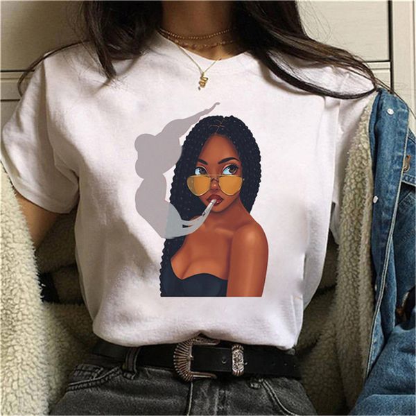 

women's t-shirt cool melanin black girl print female o-neck t-shirt harajuku women summer hip hop cotton t tee 35q3, White