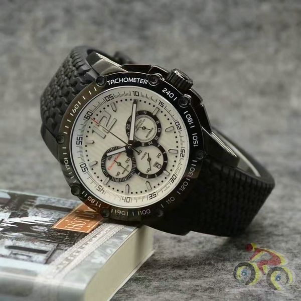 

chop chronograph working new black rubber belt men silver mens fashion quartz movement watch men's wristwatches btime