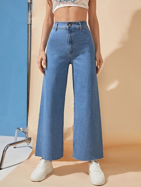 

zipper fly wide leg jeans t4ui#, Blue