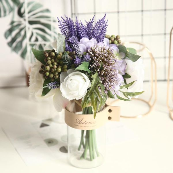 

decorative flowers & wreaths 1 bunch of roses bridal hand bouquet artificial home wedding decoration road lead flower wall