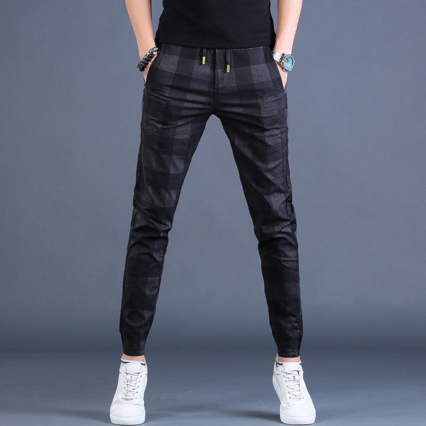 

men's pants fashion men plaid casual drawstring joggers streetwear sport trousers 1t5y, Black