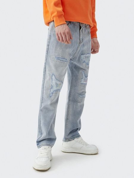 

men zipper fly ripped jeans n34w#, Blue