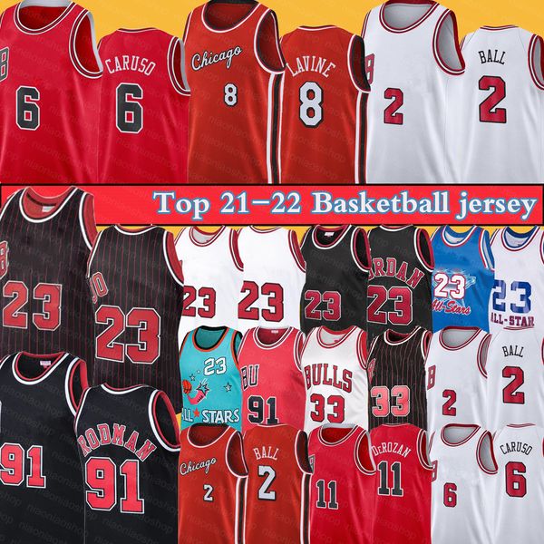 

alex 6 caruso lonzo 2 ball basketball jerseys 23 michael zach 8 lavine jersey demar 11 derozan men t-shirt scottie 33 pippen dennis 91 rodma, Black;red