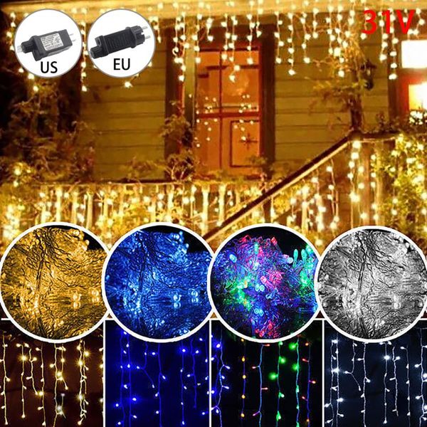 

strings led icicle window curtain lights waterproof 8 modes usp/eup fairy string outdoor home garden christmas holiday decor lamp