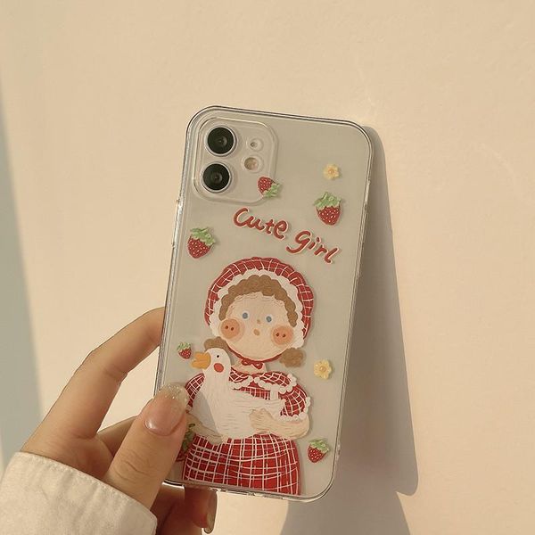 

cell phone pouches korean cute duck girl case for 12 pro max 11 7 8 plus x xr xs se2 proof back covers