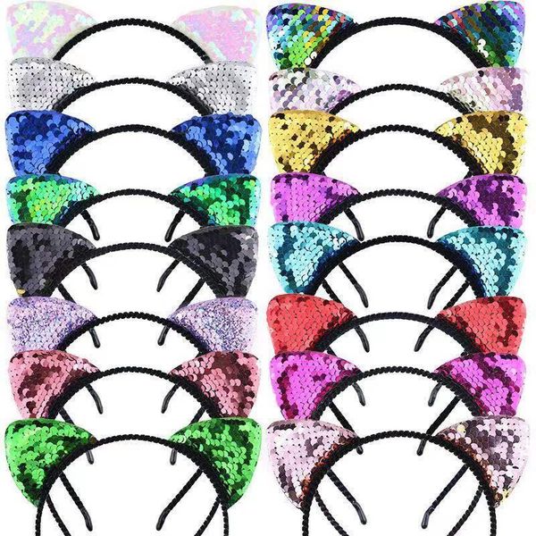 

hair accessories 16 color sequins kids girls glitter cat ear hairband headband hoop hairpins ears barrettes, Slivery;white