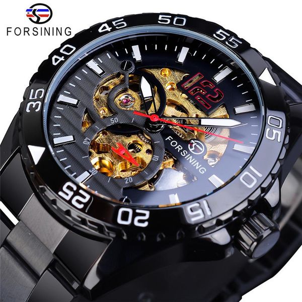 

forsining watches man clock mechanical automatic wristwatches mens watch luminous hands waterproof black stainless steel casual wristwatch, Slivery;brown