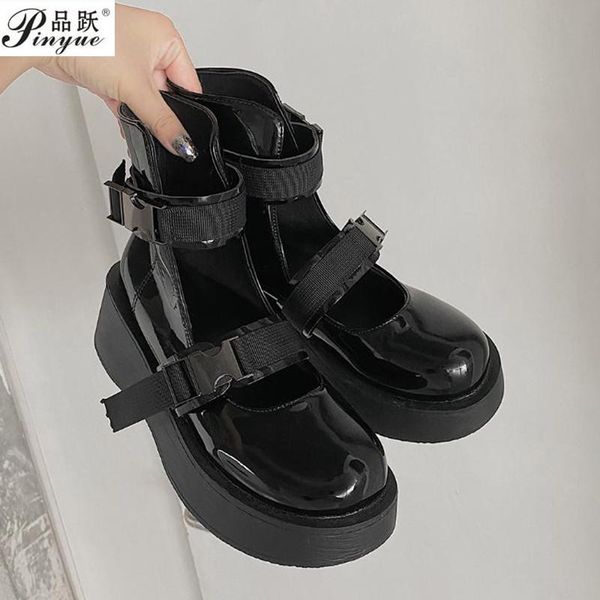 

boots punk hollow-out cool casual platform retro british motorcycle, Black