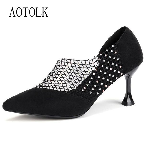 

women sandals high heel pumps pointed female diamonds crysta wedding party black shoes 2021 summer fashion size 35-39 dress