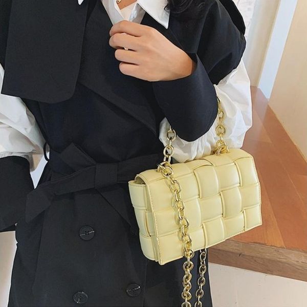 

evening bags 2021 fashion simple portable women's bag hand-woven small square chain shoulder purses and handbags