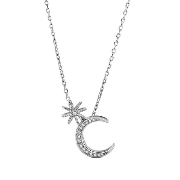 

silver star necklace ins mesh red temperament with a micro-set 18k moon collarbone chain pendant necklaces
