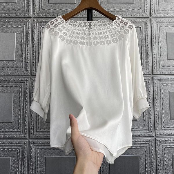 

women's blouses & shirts recommended european goods mulberry silk lace collar heavy shirt women blouse, White