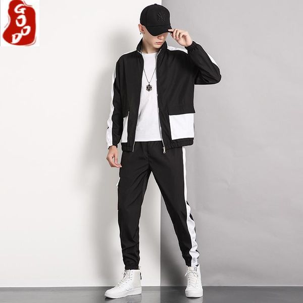 

men's tracksuits 2021 men set brand casual tracksuit spring autumn sportswear two piece jacket+pants track suit fashion streetwear, Gray