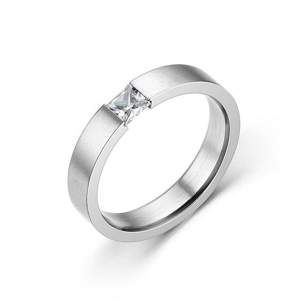 

stainless steel cz couple ring 4mm silver color wedding promise rings for men women simple fashion lovers jewelry gifts, Slivery;golden