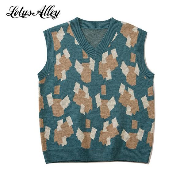 

men's vests oversize knitted sweater vest college style sleeveless v neck pullover vintage wool sweaters streetwear knit, Black;white