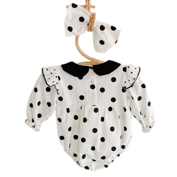 Moda dot romper verão meninas macacão 0-3 anos menina Peter Pan Collar Algodão de Algodão Manga Longa Bebê Roupas 210417