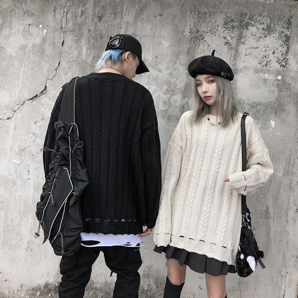 

men's sweaters harajuku twist pattern hole men and women sweater oversize solid loose casaco masculino pull homme streetwear clothers, White;black