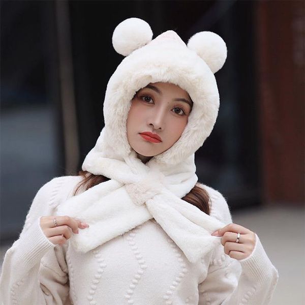 

hats, scarves & gloves sets hat scarf one female winter plush thickened cold proof warm windproof ear protection girl women white, Blue;gray