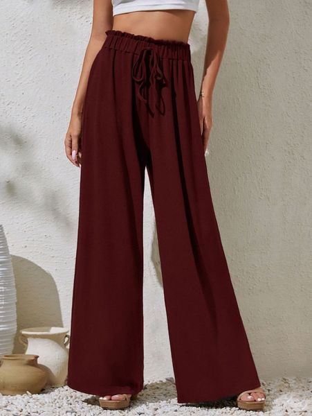 

paperbag knot waist wide leg pants h6ad#, Black;white