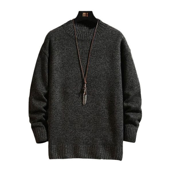 

men's sweaters 2021 autumn and winter brick wall japanese large size solid color round neck pullover knitted sweater bottoming shirt, White;black