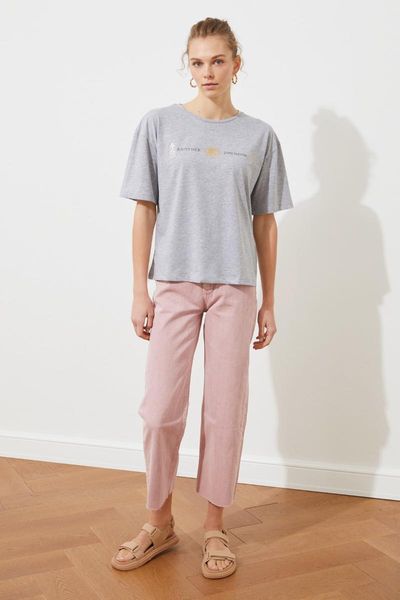 

women's t-shirt trendyol printed loose knitted twoss21ts1761, White