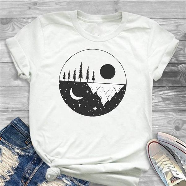 

day and night printed womens short sleeve loose tee female clothes graphic, White