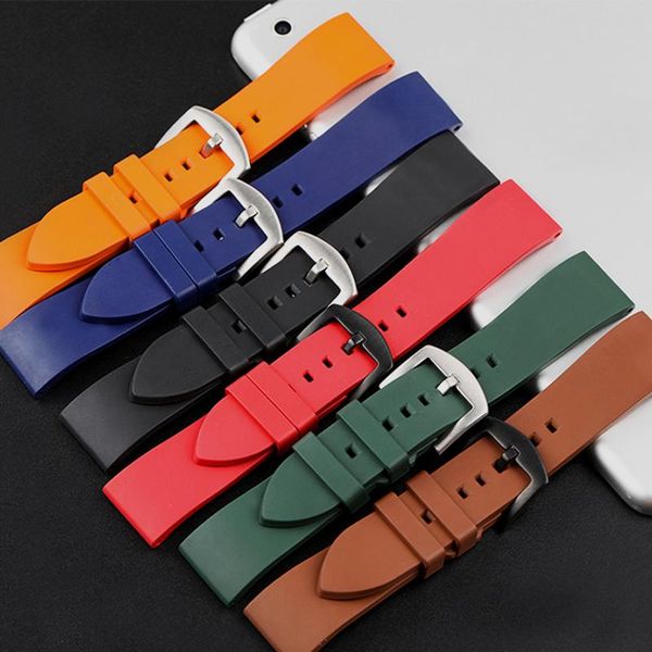 

watch bands onthelevel rubber band fluororubber sport waterproof strap 20mm 22mm 24mm black green quick release bracelet #e, Black;brown