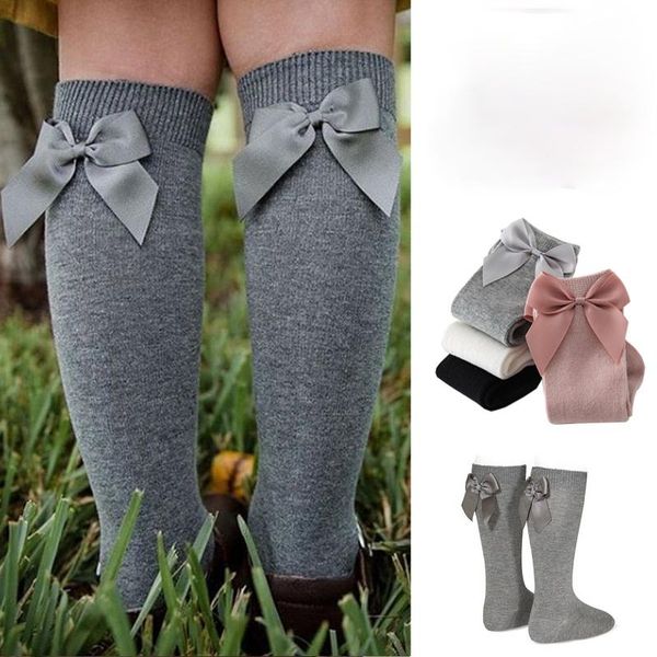 

socks kids bowknot 100% cotton 2021 baby girls toddlers girl big bow knee high long soft 2-8 years born, Pink;yellow