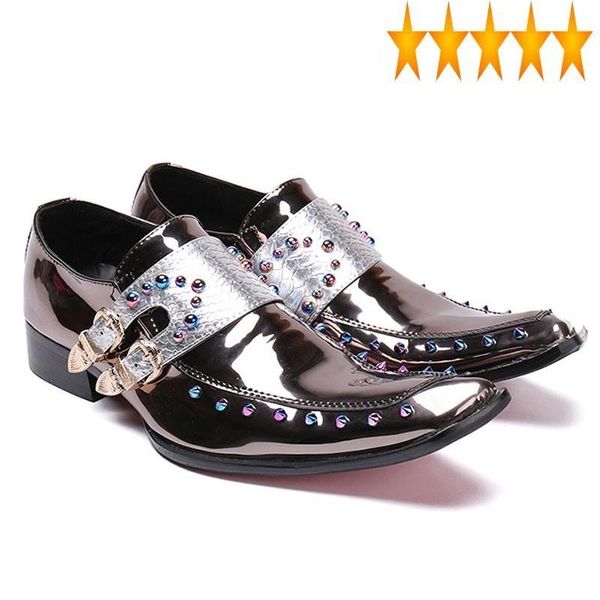 

dress shoes formal italy 2021 designer men beading derby runway genuine leather rivet business man wedding party plus size, Black