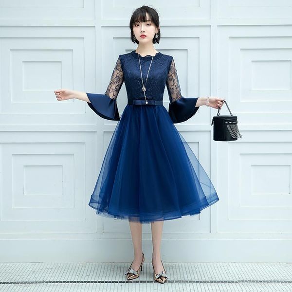 

ethnic clothing women banquet mesh evening dress lace o-neck hollow out skirt sweet wedding party guest gown vestidos de festa oversize, Red