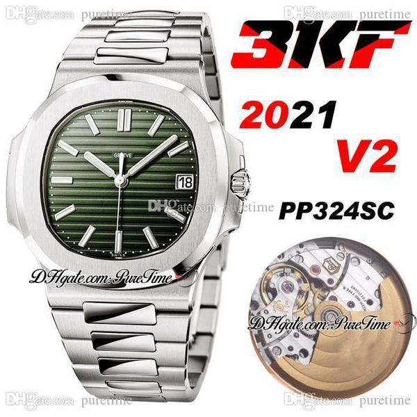 2021 3KF V2 5711/1A-014 A324SC Automatik-Herrenuhr mit grünem Textur-Zifferblatt, Super-Edition-Edelstahlarmband, Puretime-Schweizer Uhrwerk PTPP A324 v10
