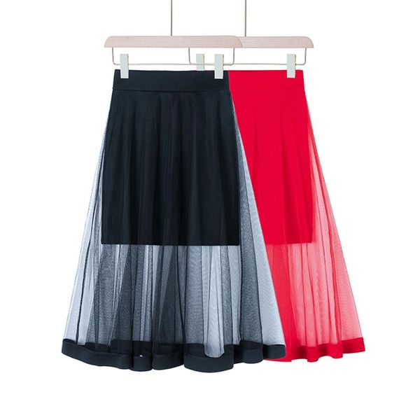 

skirts lukaxsikax 2021 spring summer women midi long skirt korean fashion high waist slim transparent black mesh