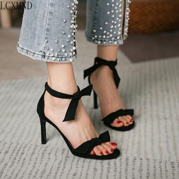 

sandals women 2021 strappy black heel stitch heels noble and elegant large size 4