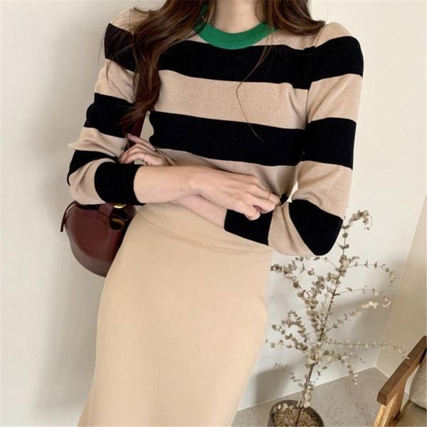 

women's sweaters korean chic knitted sweater autumn round neck pullover design, White;black