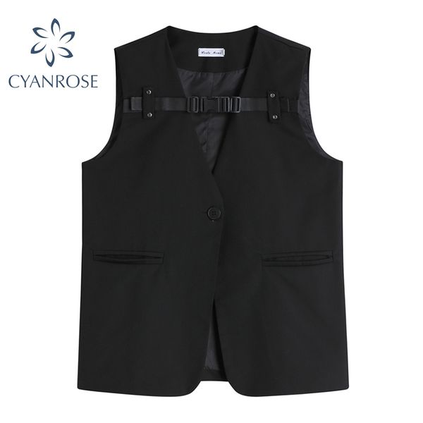 

fashion cardigan waistcoat and vest women black streetwear tide sleeveless coat female loose casual quality boyfriend 210417, Black;white