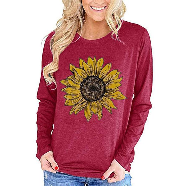 

print harajuku long sleeve shirt sunflower women t-shirt fashion casual outfits autumn tee female pullovers, White