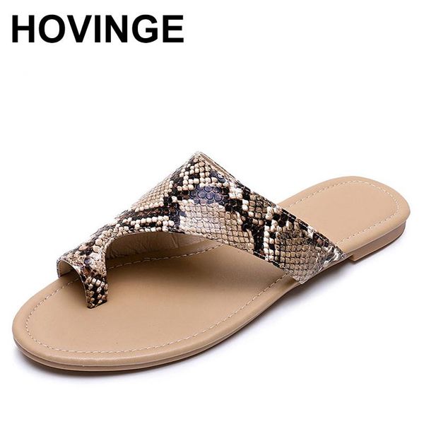 

slippers hovinge women snake model flat shoes sandals clip toe summer beach ladies thongs woman, Black