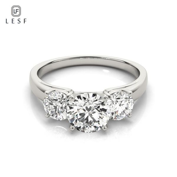 

cluster rings lesf jewelry 925 sterling silver three stone women fashion 1 ct round cut 5a zircon engagement wedding band ring, Golden;silver