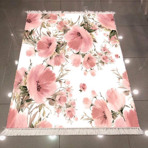 

else white floor watercolor pink flowers green leaf 3d print microfiber anti slip back washable decorative kilim area rug carpet carpets
