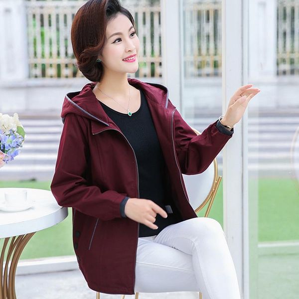 

women's jackets 2021 autumn women middle age long sleeve casual coat hooded zipper female solid streetwear outerwear a59, Black;brown